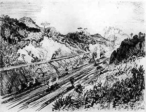 Nel Taglio a Las Cascades, tavola XII da Il Canale di Panama di Joseph Pennell, 1912