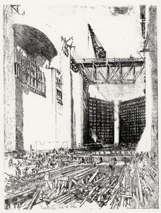 Posa del Pavimento: Chiusa di Pedro Miguel, tavola XVIII da Il Canale di Panama di Joseph Pennell, 14 febbraio 1912 da Joseph Pennell