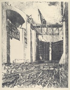 Posa del pavimento della chiusa di Pedro Muguel, 1912