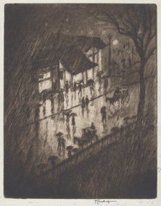Notte piovosa, negozi di Charing Cross da Joseph Pennell