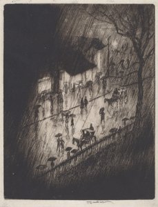 Notte piovosa, negozi di Charing Cross da Joseph Pennell