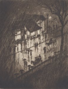 Notte piovosa, negozi di Charing Cross da Joseph Pennell