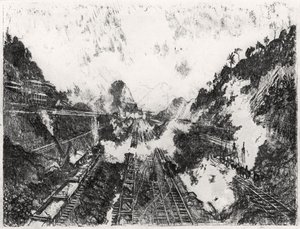 Il Taglio Verso Ancon Hill, tavola XVII da Il Canale di Panama di Joseph Pennell, 1912