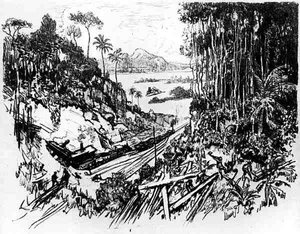 La Giungla: La Vecchia Ferrovia, tavola VIII da Il Canale di Panama di Joseph Pennell, 1912