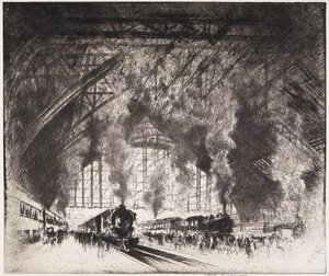 I treni che arrivano e i treni che partono, Pennsylvania Railroad, Philadelphia, 1919 da Joseph Pennell