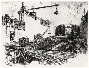 Le Mura di Pedro Miguel, tavola XX da Il Canale di Panama di Joseph Pennell, 1912