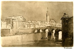 Tolosa, la Garonna. Incisione da un acquerello di Joseph Pennell illustrante il libro di Henry James 