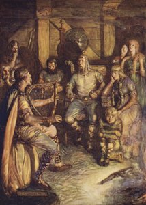 Il menestrello canta le gesta di Beowulf da Joseph Ratcliffe (after) Skelton