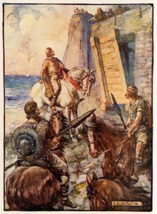 Macbeth rifiutato da Lady Macduff mentre suo marito fugge via mare da Joseph Ratcliffe Skelton