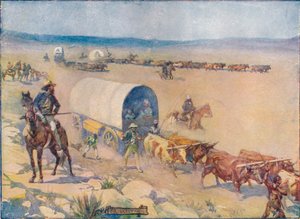 I carri trainati da buoi avanzano lentamente sulle pianure ondulate, c1908, c1920