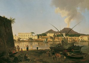 Il porto di Granatello a Portici con il Vesuvio sullo sfondo da Joseph Rebell