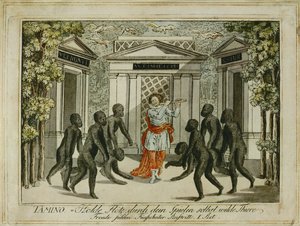 Tamino doma gli animali con il Flauto Magico ... (incisione) da Joseph Schaffer