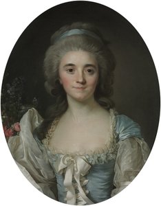 Ritratto di Comtesse de Provence (1753-1810), a mezzo busto, in abito turchese con bordi di pizzo e nastro bianco