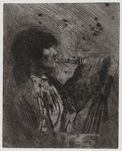 Uomo che suona la cornamusa, stampato da Sigmund Abeles e Edmond Casarella da Joseph Stella