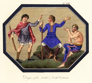 Costume degli uomini anglosassoni, IX e X secolo (incisione)