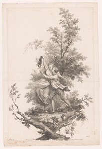 Uomo e donna in abbraccio con un cappello pieno di uva (Autunno) (Quattro stagioni) da Joseph Wagner (possibly)