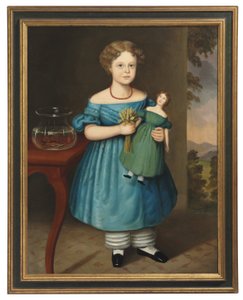 Ritratto di Amy Philpot in un Vestito Blu con Bambola e Pesce Rosso da Joseph Whiting Stock