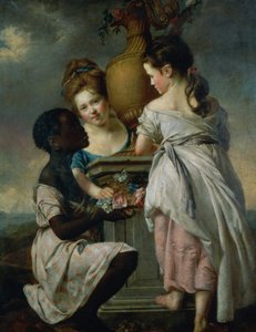 Una conversazione tra ragazze, o Due ragazze con il loro servo nero, 1770 da Joseph Wright of Derby