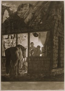 Una bottega di maniscalco, inciso da Willam Pether, 1771