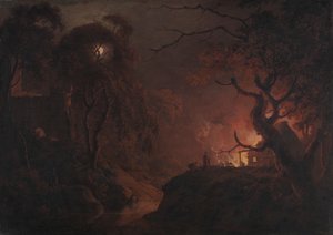Cottage in fiamme di notte