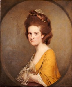 Ritratto di Dorothy Hodges, mezzo busto, in un vestito giallo