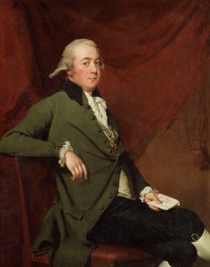 Ritratto di Edward Abney, seduto a tre quarti di lunghezza, in un cappotto verde, con una lettera contro una tenda rossa da Joseph Wright of Derby