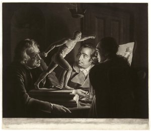 Tre Persone che Osservano il Gladiatore alla Luce delle Candele, inciso da William Pether, 1769