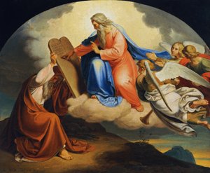 Dio scrive a Mosè sul Monte Sinai i dieci comandamenti su due tavole di pietra da Joseph von Fuhrich