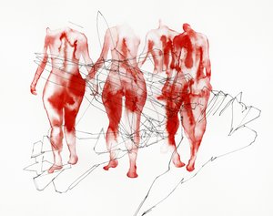 Figure rosse che camminano