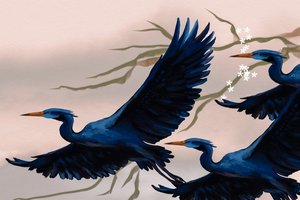 Uccelli blu in volo da Josie George