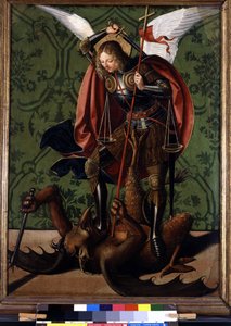 Retro di un altare: San Michele che sconfigge il demone da Josse (fl.1493 1508) Lieferinxe