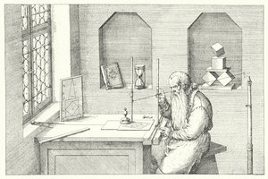 Orafo tedesco, artista e incisore Wenzel Jamnitzer nel suo studio