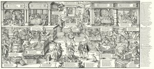 Vita dei mercanti e commercianti tedeschi nel XVI secolo (incisione)