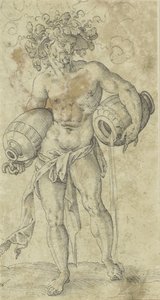 Uomo nudo con un cappello coronato di foglie di vite da Jost Amman (possibly)