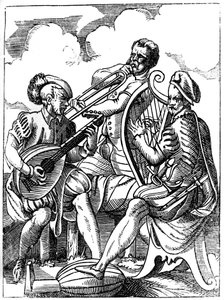 Un chitarrista, un liutista e un trombonista, XVI secolo, 1849 da Jost Amman