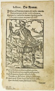 Der Kramer da De omnibus illiberalibus sive mechanicis artibus di Hartmann Schopper, tavola 50 da xilografie da libri del XVI secolo da Jost Amman