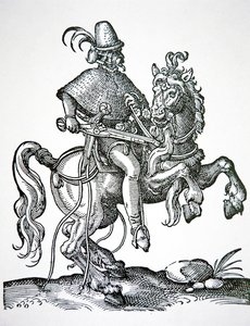 Soldato a cavallo con pistola a ruota, illustrazione da 