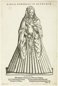 Vidua Senensis in Hetruria (Vedova di Siena in Toscana) dal Trachtenbuch di H. Weigel, lastra 51 da Woodcuts from Books of the XVI Century (xilografie da libri del XVI secolo) da Jost Amman