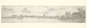 Veduta panoramica del Castello Ooij e della casa del pedaggio, Brabante Settentrionale da Josua de Grave