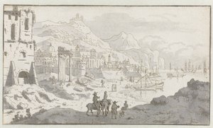 Vista di un porto immaginario in stile italiano da Josua de Grave