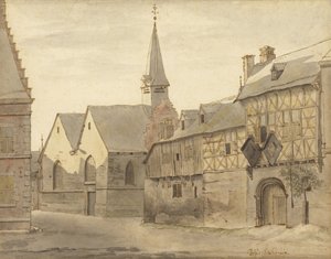 Vista della chiesa di San Giacomo e della locanda, Maastricht da Josua de Grave