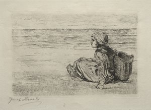 Ragazza con cesto seduta sulla riva da Jozef Israëls