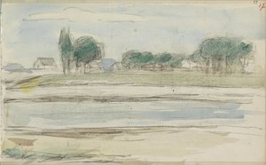Paesaggio con acqua e case presso una diga da Jozef Israëls