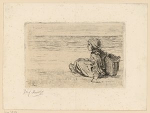 Ragazza con gerla sulla schiena sulla spiaggia da Jozef Israëls