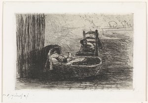 Bambino in culla da Jozef Israëls (signed by artist)