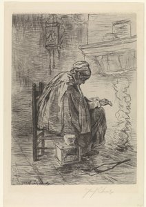 Vecchia vicino al camino da Jozef Israëls