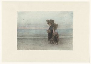 Donna con bambino, camminando sulla spiaggia da Jozef Israëls