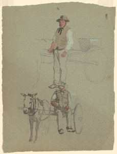 Studi di un uomo e carro con cavallo