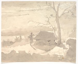 Paesaggio al chiaro di luna. Un cacciatore accanto a un dolmen