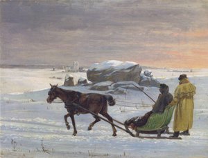 I pittori Jørgen Roed e Constantin Hansen fanno un giro in slitta. da Jørgen Roed